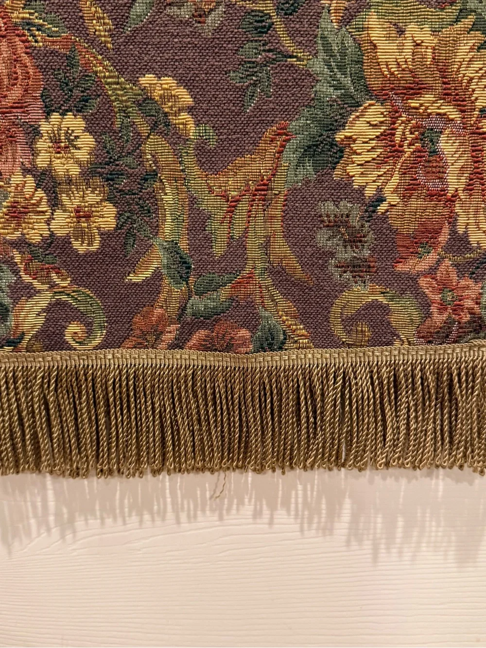 VTG Tapestry Table Runner Floral Brocade Jacquard Brown Burgundy Cottage 64x12
